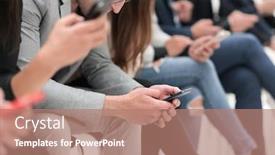  Presentation with queue - Presentation theme consisting of group-of-young-people-waiting background and a coral colored foreground