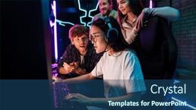  Presentation with club - Presentation design with group-of-young-people-watching background and a ocean colored foreground