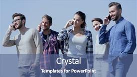  Presentation with smartphones - PPT theme featuring group of young people background and a ocean colored foreground