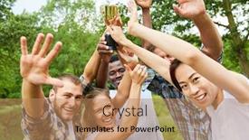  Presentation with victory team - Cool new slides with group-of-young-people backdrop and a coral colored foreground