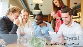  Presentation with bistro - Cool new PPT theme with group-of-young-people backdrop and a light blue colored foreground