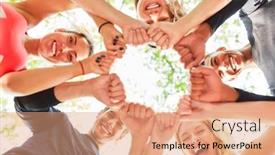 Presentation with team group - Beautiful theme featuring group-of-young-people backdrop and a coral colored foreground