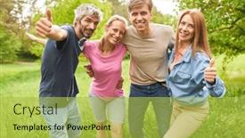  Presentation with friends - Slide deck with group-of-young-people background and a yellow colored foreground