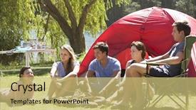  Presentation with camping - Presentation theme having group of young people on camping holiday together background and a yellow colored foreground