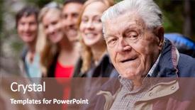  Presentation with old people - Cool new presentation theme with group of young people backdrop and a violet colored foreground