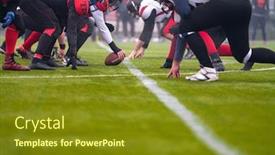 Presentation with football players field - Presentation design with group of young professional american football players ready to start during training match on the stadium field background and a gold colored foreground