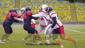  Presentation with football players field - Cool new presentation design with group of young professional american football players in action during training match on the stadium field backdrop and a gold colored foreground