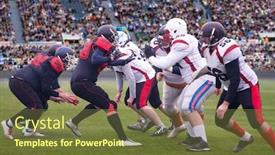  Presentation with football players field - Amazing presentation having group of young professional american football players in action during match on the stadium field with the audience on stands in the background backdrop and a tawny brown colored foreground