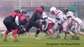  Presentation with football players field - Presentation theme consisting of group of young professional american football players in action during training match on the stadium field background and a gold colored foreground