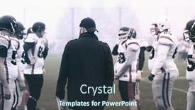  Presentation with football coach - Colorful presentation design enhanced with group of young professional american football players with coach discussing strategy together during training match on the stadium field backdrop and a wine colored foreground