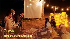  Presentation with friends - Cool new presentation theme with group-of-young-restful-friends backdrop and a tawny brown colored foreground