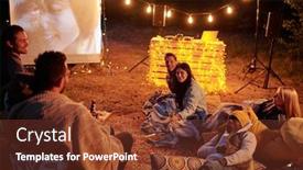  Presentation with intercultural - Presentation design having group-of-young-restful-intercultural background and a tawny brown colored foreground