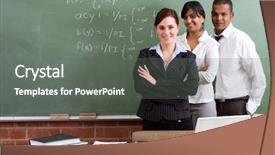  Presentation with teachers - Amazing presentation theme having green chalkboard - group of young school teachers backdrop and a gray colored foreground