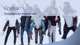  Presentation with show - Cool new slides with group-of-young-show-success backdrop and a sky blue colored foreground