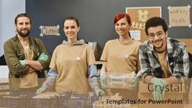  Presentation with organization - Slide deck with group-of-young-smiling-intercultural background and a  colored foreground