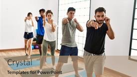  Presentation with sport - PPT layouts consisting of group-of-young-sporty-people background and a coral colored foreground