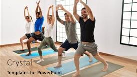  Presentation with young happy people smiling - Slide deck consisting of group-of-young-sporty-people background and a coral colored foreground