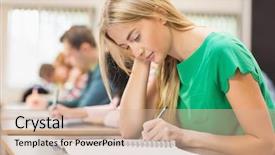  Presentation with group of students raising hands - PPT layouts enhanced with group of young student background and a soft green colored foreground