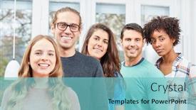  Presentation with community - Audience pleasing presentation design consisting of group-of-young-students-forms backdrop and a seafoam green colored foreground