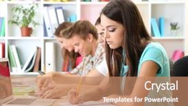  Presentation with library - Slides enhanced with group of young students sitting background and a  colored foreground