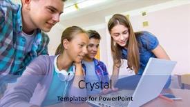  Presentation with diverse elementary students in classroom - PPT theme consisting of group of young students studying background and a teal colored foreground