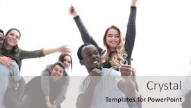  Presentation with flight - Presentation theme featuring group-of-young-successful-people background and a light gray colored foreground