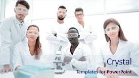  Presentation with successful - PPT theme enhanced with group of young successful scientists background and a sky blue colored foreground