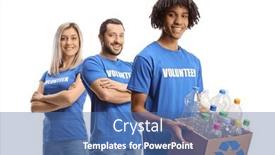  Presentation with plastic recycling - Slides with group-of-young-volunteers-posing background and a ocean colored foreground