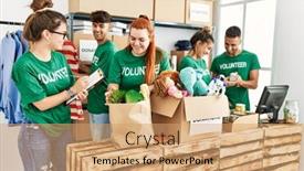  Presentation with group - Presentation having group-of-young-volunteers-smiing background and a coral colored foreground