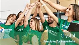  Presentation with group - Slides featuring group-of-young-volunteers-smiing background and a ocean colored foreground