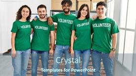  Presentation with group - Presentation theme with group-of-young-volunteers-smiing background and a ocean colored foreground