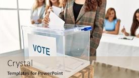  Presentation with group - Slides having group-of-young-voter-woman background and a  colored foreground