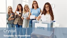  Presentation with group - PPT theme enhanced with group-of-young-voter-woman background and a teal colored foreground