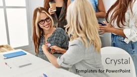  Presentation with vote - Presentation theme consisting of group-of-young-voter-woman background and a light gray colored foreground
