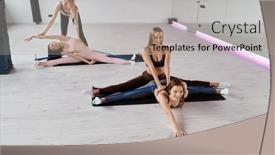  Presentation with group fitness - Presentation theme featuring group-of-young-women-working background and a light gray colored foreground