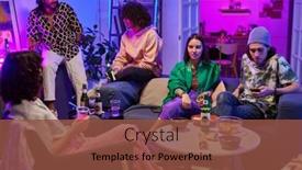  Presentation with youthful - Presentation having group-of-youthful-friends background and a tawny brown colored foreground