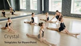  Presentation with youthful - Slide set enhanced with group-of-youthful-girls-sitting background and a coral colored foreground