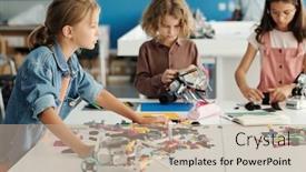  Presentation with youthful - Presentation theme consisting of group-of-youthful-schoolkids-standing background and a coral colored foreground