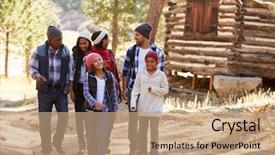  Presentation with extended family - Cool new PPT layouts with group on walk through woods backdrop and a coral colored foreground