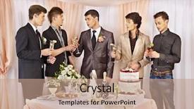  Presentation with stage - Audience pleasing theme consisting of group people at stage party before wedding backdrop and a coral colored foreground