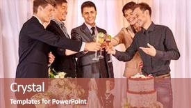  Presentation with stage - Presentation design featuring bridal catering - group people at stage party background and a red colored foreground