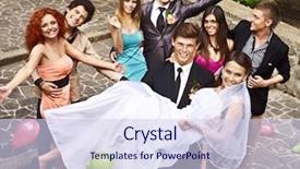  Presentation with wedding - PPT theme featuring group people at wedding outdoor background and a sky blue colored foreground