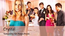  Presentation with wedding banquet table - Beautiful theme featuring group people at wedding table backdrop and a coral colored foreground