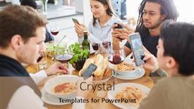  Presentation with eating - Slide set consisting of group-people-eating-together background and a coral colored foreground