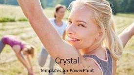  Presentation with gymnastics - Theme having group people health - young woman as fitness coach background and a coral colored foreground