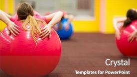  Presentation with pilates - Amazing presentation theme having group people in a pilates class at the gym - young woman with gymball at fitness training shallow dof color toned image backdrop and a tawny brown colored foreground