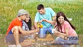  Presentation with picnic - Presentation enhanced with group people on picnic summer background and a coral colored foreground