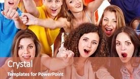  Presentation with group of people praying to god - Beautiful slide set featuring group people sport fan cheer backdrop and a coral colored foreground