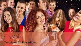  Presentation with champagne - Cool new PPT layouts with group people with champagne dancing at party girl dressed in red backdrop and a red colored foreground