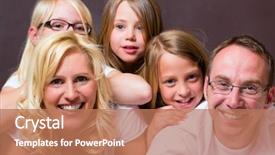  Presentation with young children - Presentation theme consisting of group picture of a young family father mother and three children in bedroom background and a coral colored foreground